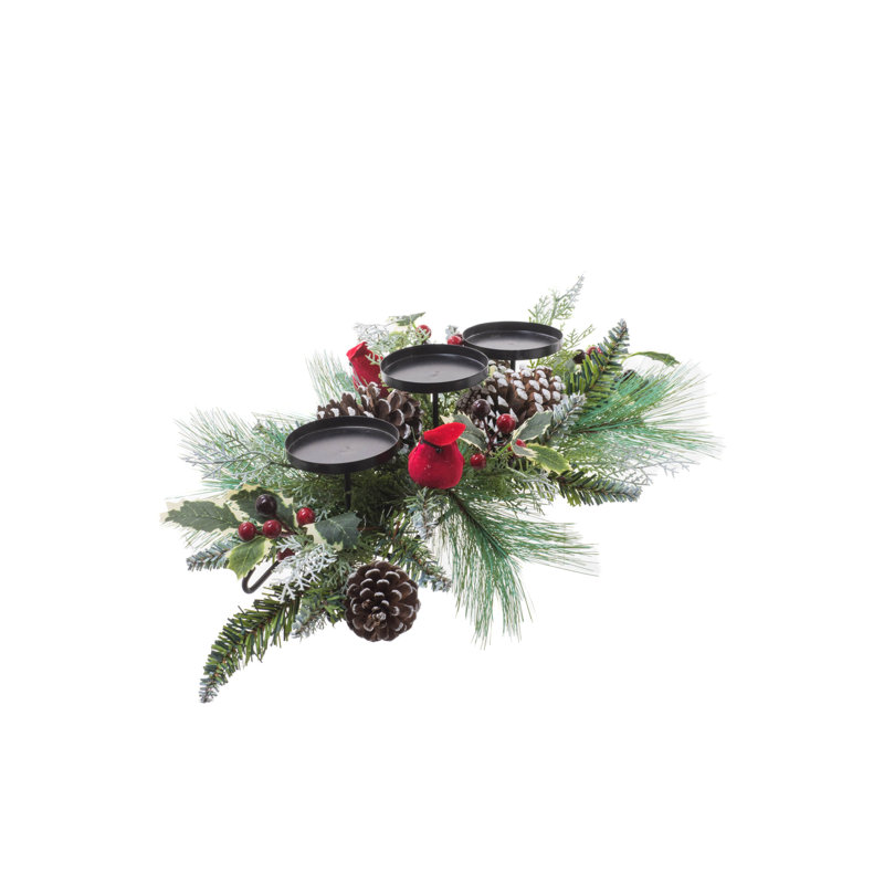 The Holiday Aisle® Green Plastic Icy Dew Mixed Pine Candle Holder with